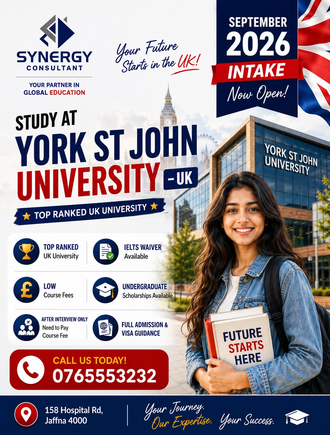 York St John University — UK Intake poster design for Synergy Consultant